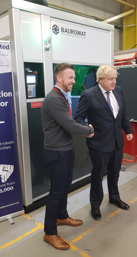 Prime Minister Boris Johnson visiting bauromat's welding system