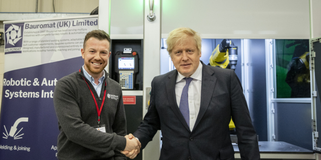 Image ©No10 Crown Copyright . 31/01/2020. London, UK. UK Prime Minister Boris Johnson visits the Automotive and Advanced Manufacturing Practice (AMAP), Sunderland on Brexit Day. Picture by Pippa Fowles / No10 Downing Street